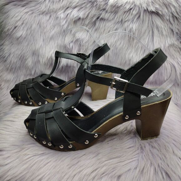 Lane Bryant Strap Chunky Block High Heel Sandal Sz 12 W Wide Width Black Brown - Picture 1 of 10